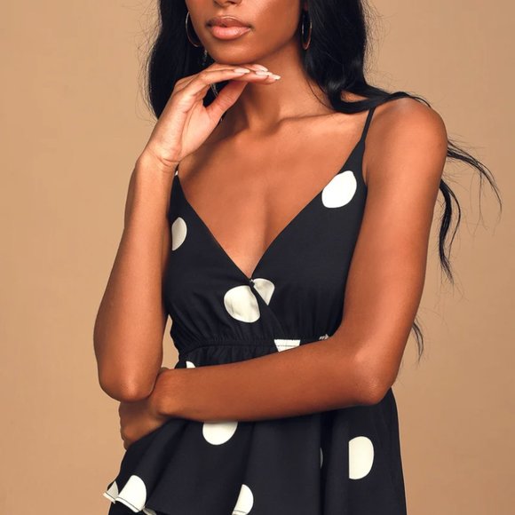 O.P.T. Cava Black and White Polka Dot Tiered Midi Dress - Picture 2 of 4